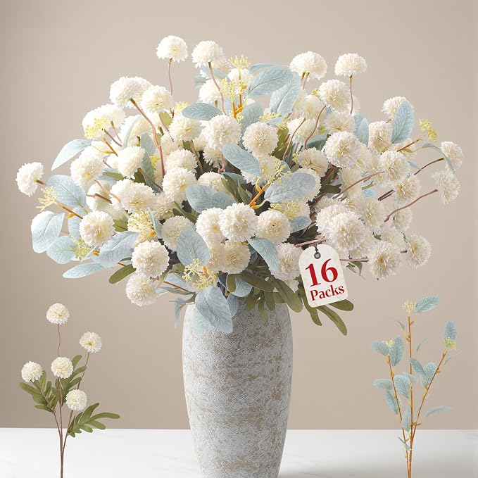 Alupssuc 16Pcs Faux Silk Mums Artificial Flowers by Alupssuc