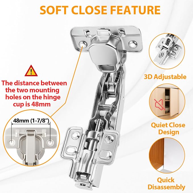 175 Degree Hinges Frameless Cabinet Doors Hinges 48mm Concealed Hydraulic - Image 2