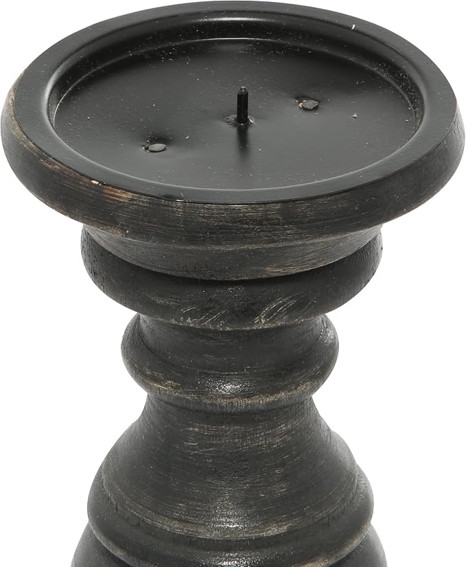 Deco 79 Mango Wood Decorative Candle Holder Distressed Turned Pillar Candle - Image 5