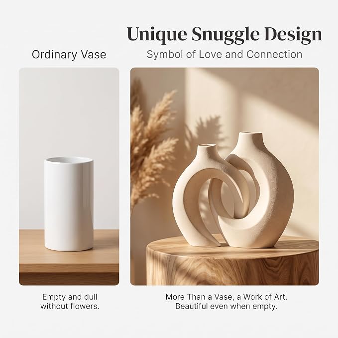 Aesthetic Cream White Ceramic Vase Set of 2, Snuggle Hollow Flower Vase Home - Image 3