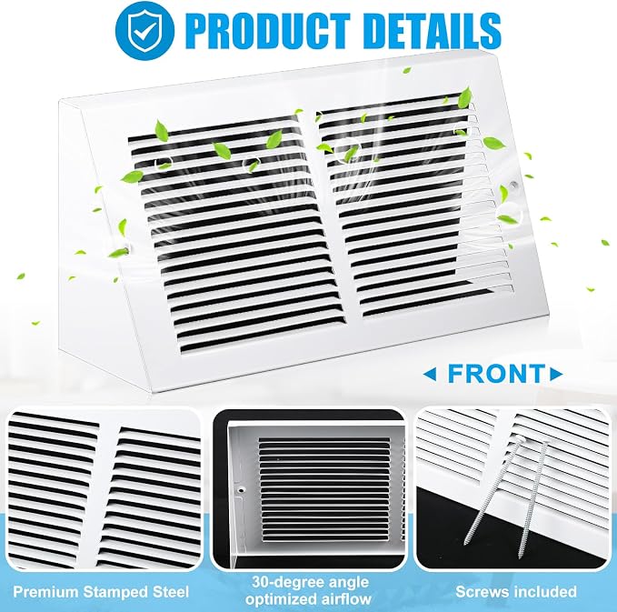 Honeydak 4 Pack Baseboard Register Vent Covers 12" x 6" Duct Opening - Image 3