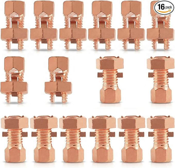 Split Bolt Connectors 16-Pack, Copper Grounding Clamps by ASUNTOM