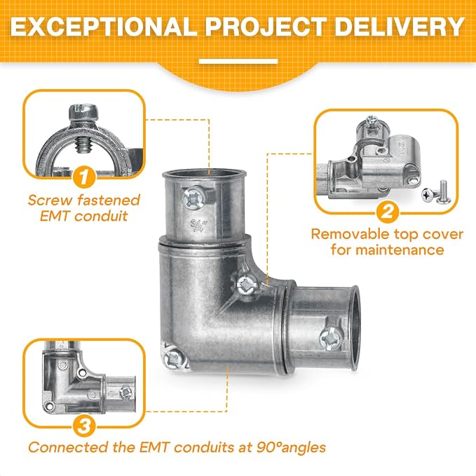 3/4 Inch EMT to EMT 90 Degree Inside Corner Pulling Elbows, EMT Conduit - Image 4