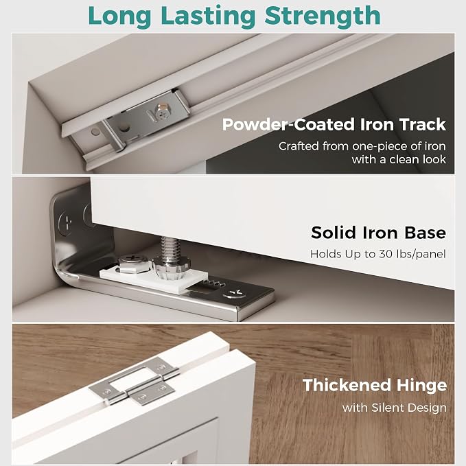 Closet Bifold Door Hardware & 36 Inch Track, 3 ft Bi Folding Door Rail Kit | - Image 7