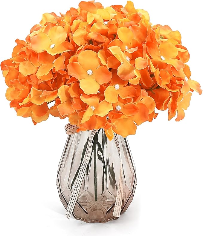 Auihiay 64Pcs Orange Hydrangea Flowers, Silk Hydrangea Artificial Flowers | - Image 2