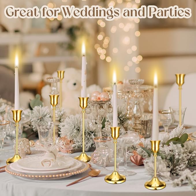 24PCS Brass Gold Taper Candle Holders Set, Vintage Metal Candlestick | Tall - Image 5
