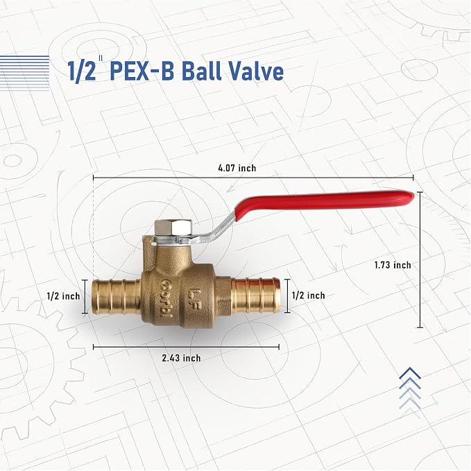 1/2 INCH PEX-B Ball Valves, Lead-Free Brass Full Port Shut-Off Valve - Image 2