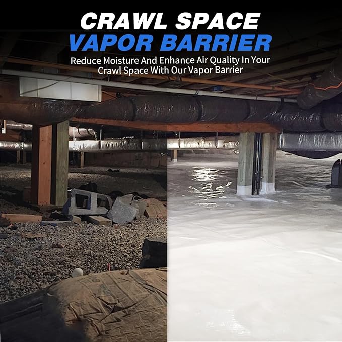 White Plastic Sheeting, 20 Mil 10' x 100', Crawl Space Vapor Barrier, Plastic - Image 6