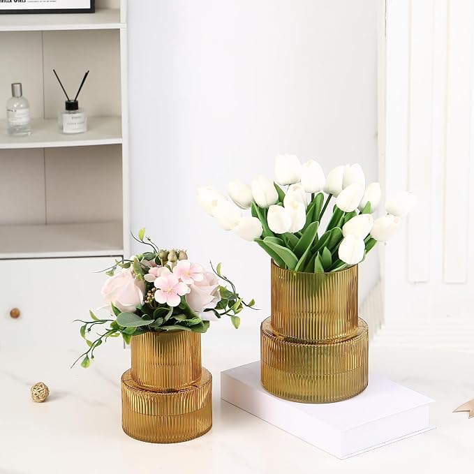 Ribbed Glass Vases for Bouquet, Amber Glass Vase for Tulips, Modern Vase for - Image 4