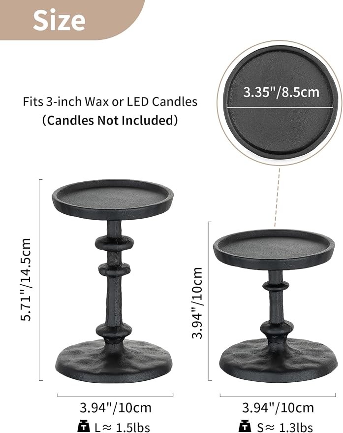 NUPTIO Pillar Candle Holder Black: Solid Cast Iron Candle Stand | Hammered - Image 4