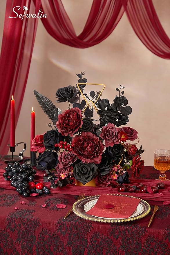 Serwalin Burgundy Black Artificial Flowers Combo, Silk Flowers - Image 6