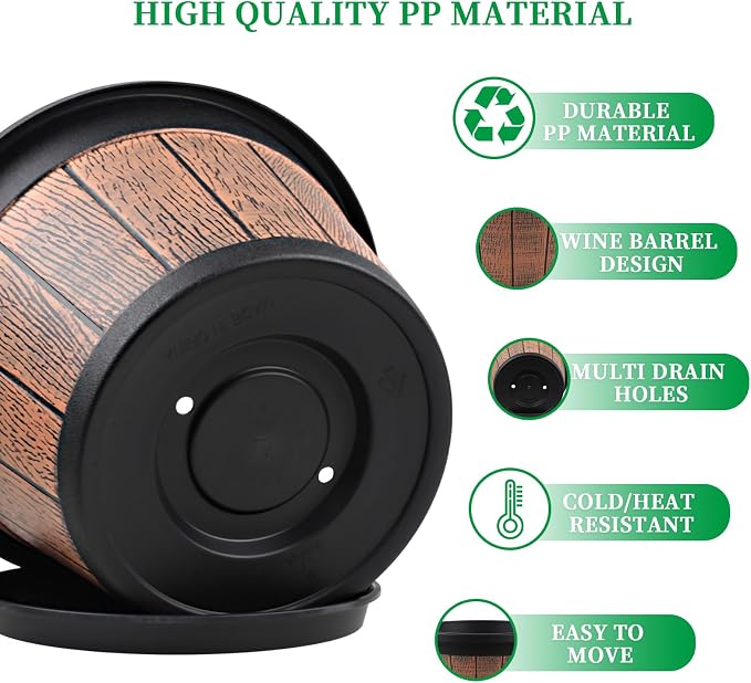 4 Pack 16 inch Plant Pots, Whiskey Barrel Planters - Image 3