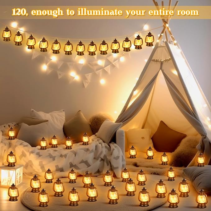 Ferraycle 120 Pcs Mini Lanterns 4 Inch Black Lamp Table Decor | Western Cowboy - Image 3