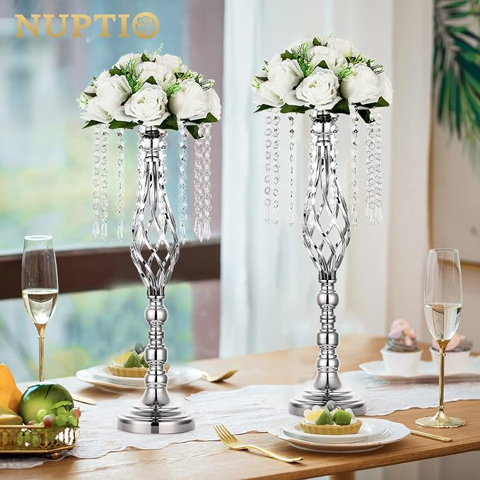 Nuptio 10 Pcs Silver Wedding Centerpieces Flower Stand, 55cm Height Wedding - Image 3