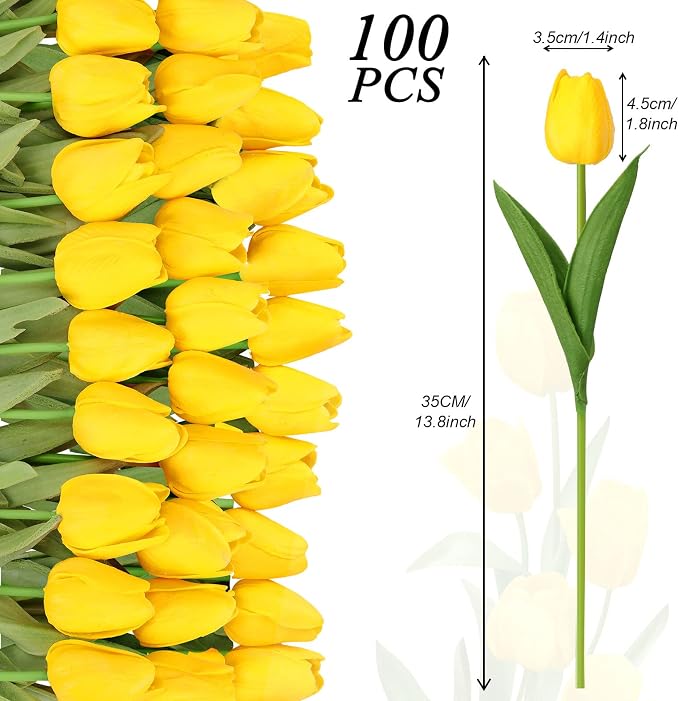Janinka 100pcs Artificial Tulip Flowers Fake PU Tulips Faux Latex Bouquet - Image 2