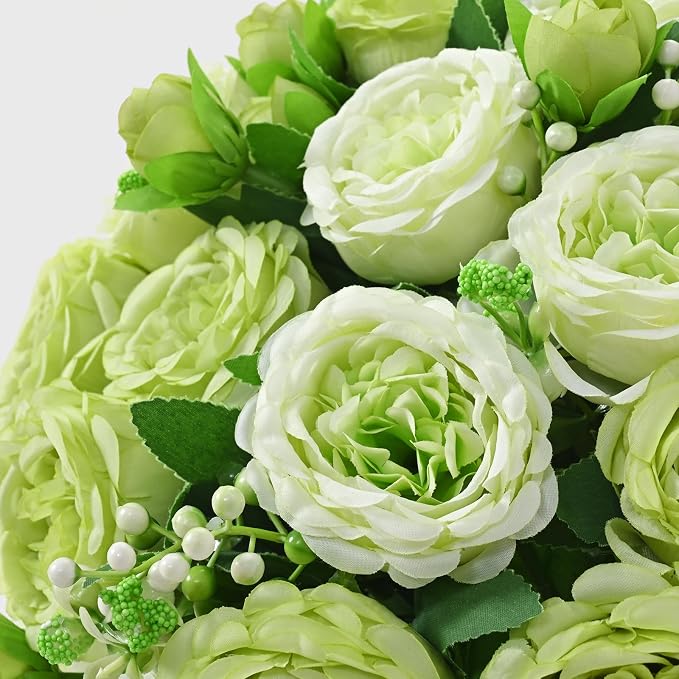 4 Packs Peonies Artificial Flowers, Mixed Green Silk Artificial Peonies | Fake - Image 3