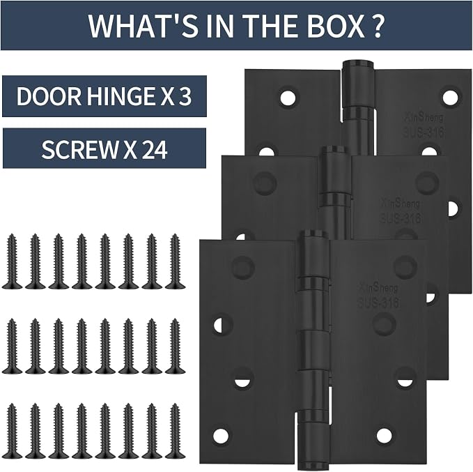 4" 316 Marine Grade Door Hinges XINSheng Heavy Duty Exterior 3 Pack | Ball - Image 2