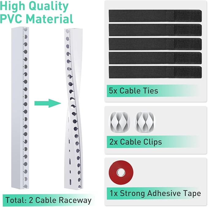 ENONCI Cable Raceway Kit 77in Under Desk Wire Cover Organizer 5-Pack | Channel - Image 3