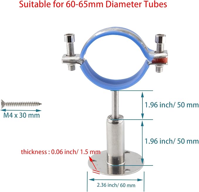 304 Stainless Steel Wall Mount Ceiling Mount Pipe Supports, Adjustable Pipe - Image 2