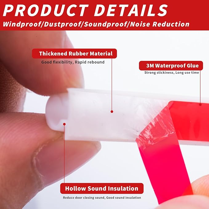 20 Feet Rubber Weather Stripping Door Seal Strip, Self-Adhesive Backing D-Shape - Image 3