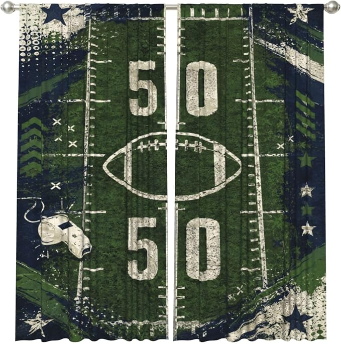 Football Poster Portrait Window Curtains 2 Panels Set, 52 X 84 Inch Polyester - Image 2