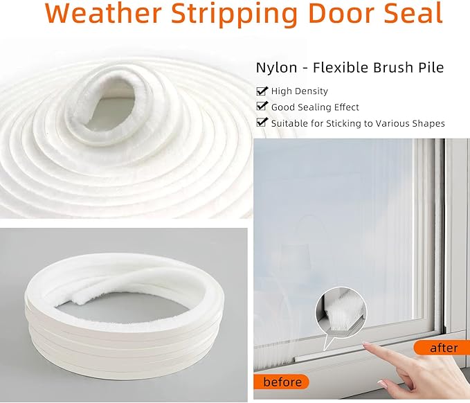 0.6Inch Brush Weather Stripping, Window Insulation Seal, Card-Slot Seal Strip - Image 3