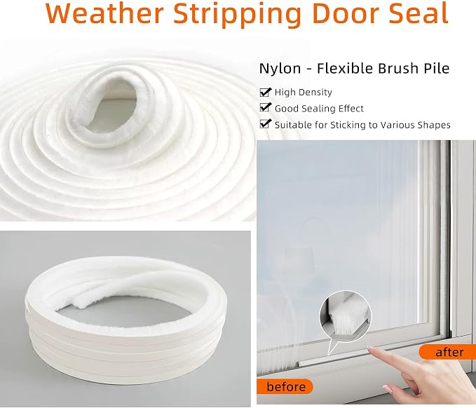 Brush Weather Stripping, 0.35in x 66Ft Total, Card-Slot Seal Strip Pile - Image 5
