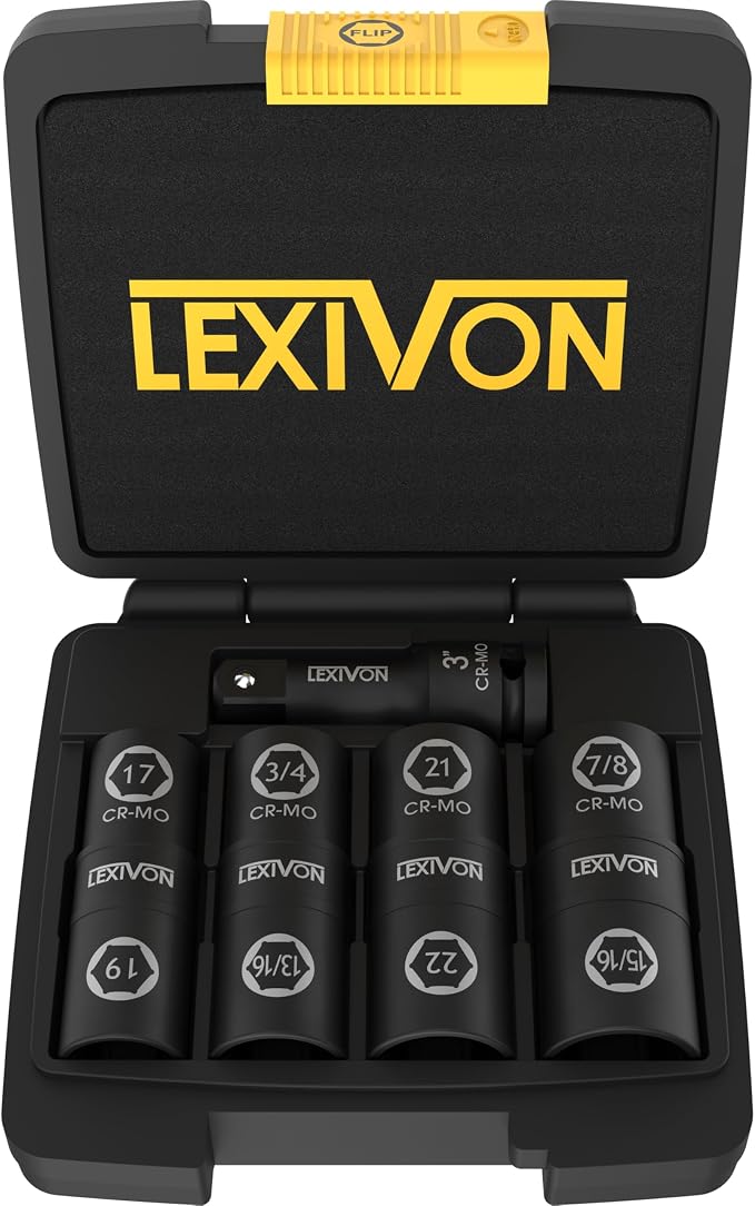 LEXIVON Lug Nut Impact Socket Set, 1/2-Inch Drive | Innovative 8-IN-4 Flip by LEXIVONTools