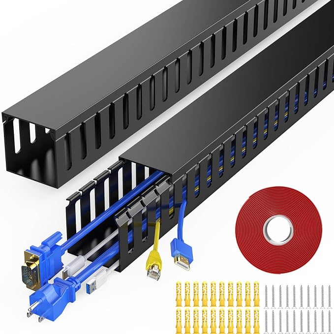 Open Slot Wiring Raceway Cable Duct, Cable Management Cord Track | 123" open by REFLYING