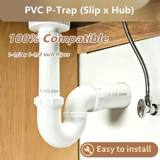 LESSO P Trap PVC 1.5 Inch, 1-/2" W/Plastic Nut | P-Trap, W/Union & 1-1/2" Slip - Image 5