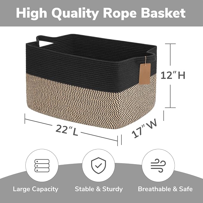 Goodpick 75L Extra Large Woven Blanket Basket, Toys & Clothes, Fits Living Room - Image 3