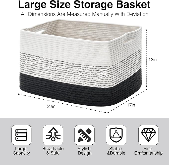 ICERZCZ Large Blanket Basket Living Room, Rectangle Toy Storage Basket - Image 3