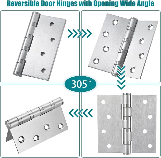 24 Pcs Silver 4'' Ball Bearing Door Hinges, Square Corner | Stainless Steel - Image 6