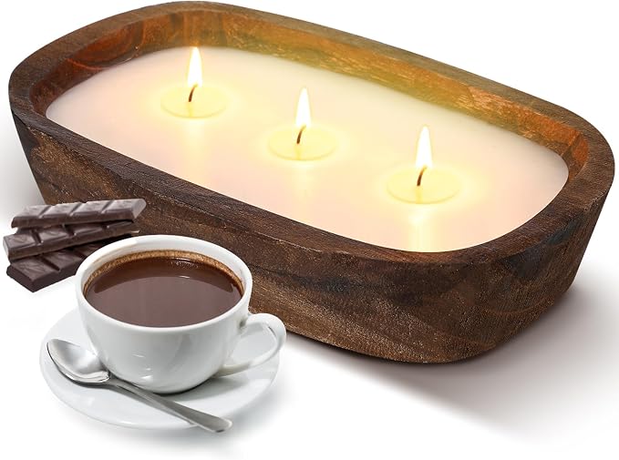 Threlaco 1 Pack 10 Inch Wood Dough Bowl Candles Home Rustic Dough Bowl Soy by Threlaco