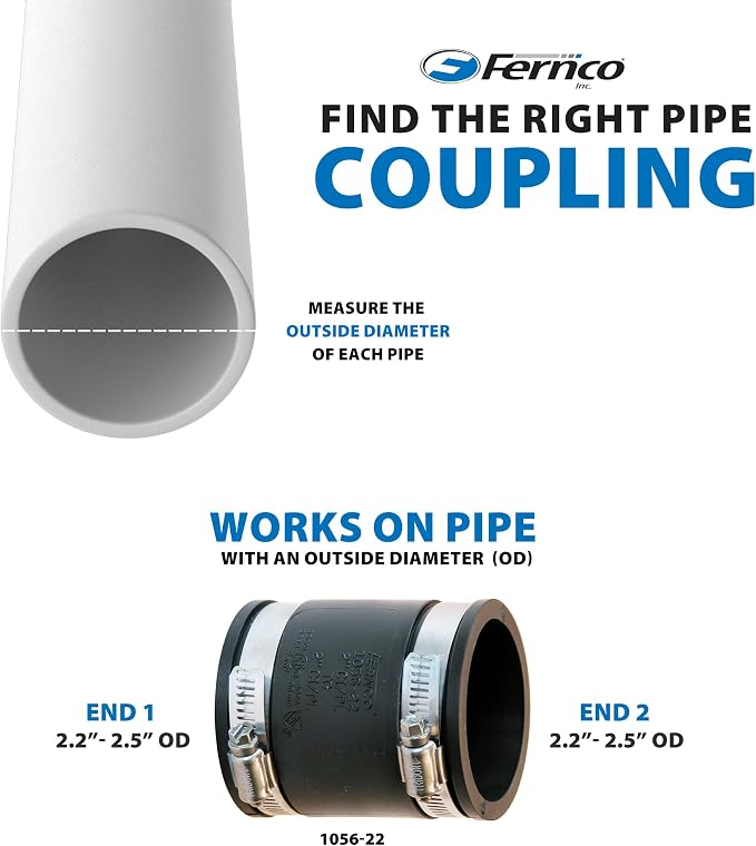 Fernco 1056-22 Flexible Pipe Coupling 2” CI/Plastic/Steel to 2” CI/Plastic/Steel - Image 4