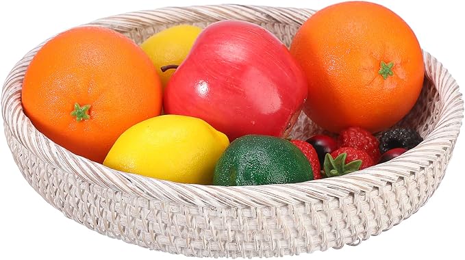 Hipiwe Key Basket Bowl for Entryway 10" Round Woven Wicker Serving Tray | - Image 8