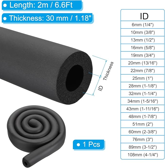 PATIKIL 1-11/16" ID x 6.6Ft Pipe Insulation Foam Tube, Pipe Cover Wrap Roll Bar - Image 2