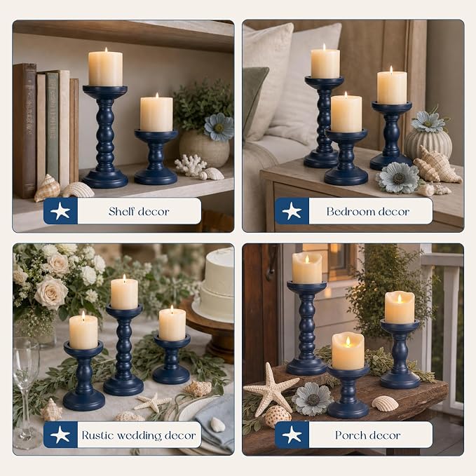 Wood Candle Holder for Pillar, Table Centerpiece, Tall Shabby Chic Decor - Image 7