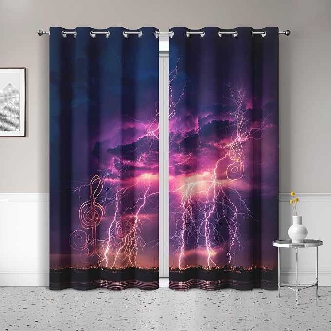 Thunderstorm Blackout Curtains 39 Inches Long, Treble Clef Drapes, Grommet by Unknown