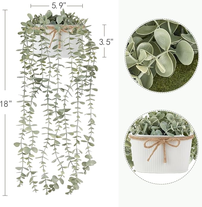 Mkono Fake Hanging Plants in Farmhouse Galvanized Pot - Image 3