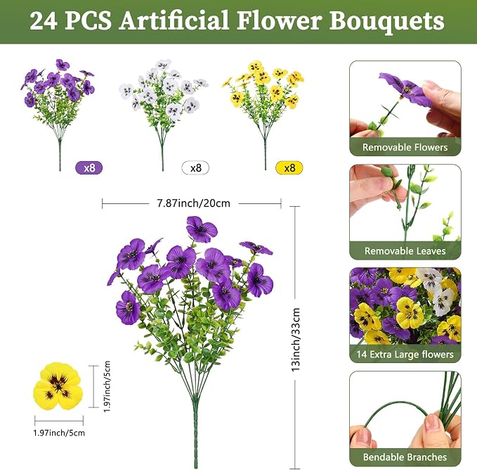 Alupssuc 24 Bundles Artificial Flowers UV Resistant - Image 4
