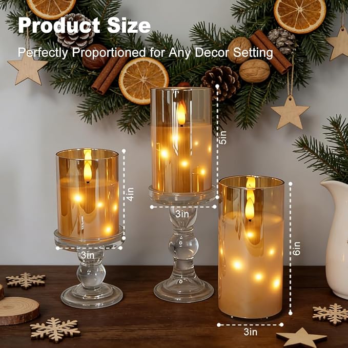 LEDHOLYT Rechargeable Glass LED Flameless Candles, Embedded Star String - Image 6