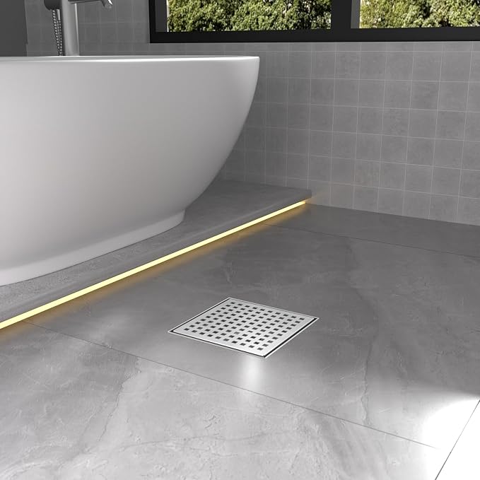 6 Inch Brushed Nickel Square Shower Drain - Image 7