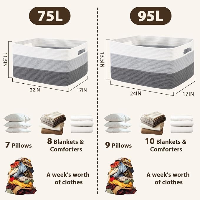 Optish 75L Large Woven Blanket Basket, Storage Basket - Image 3