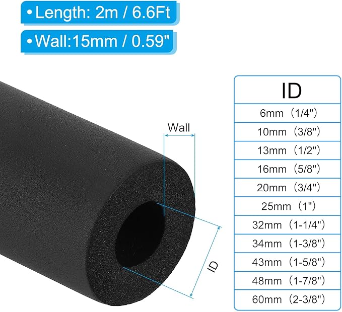 PATIKIL 1 3/8" ID x 6.6Ft x 0.59" Pipe Insulation Foam Tube, Pipe Cover Wrap - Image 2