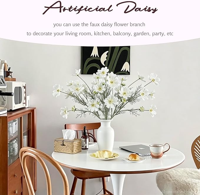 4 Pcs White 24" Tall Artificial Cosmos Flowers - Image 3