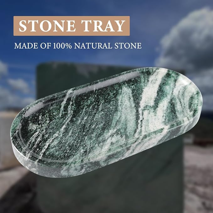 Green Marble Tray for Bathroom Countertop, Stone Jewelry Dish Candle Holder for - Image 4