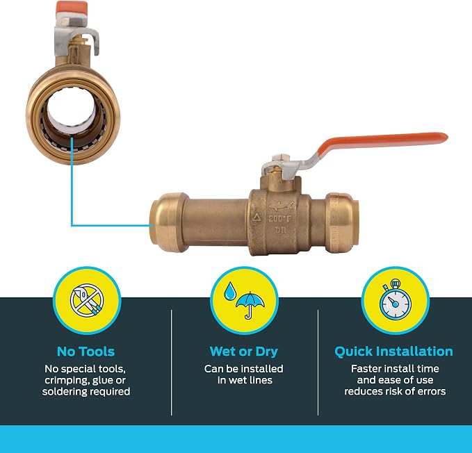 SharkBite 1 Inch Slip Ball Valve, Push to Connect Brass Plumbing Fitting - Image 3