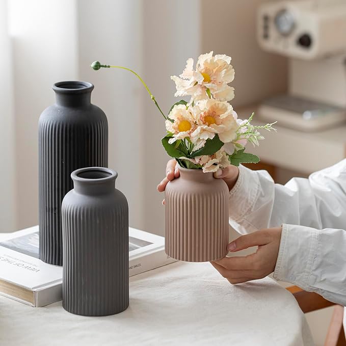 Large Modern Ceramic Vase Set, 3-Piece Decorative Vases - Image 2