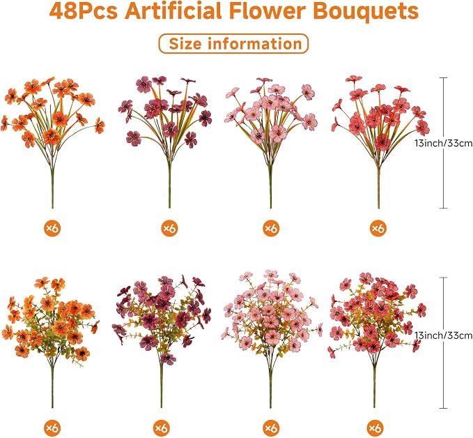 Alupssuc 48 Bundles Artificial Fall Flowers, UV Resistant Faux Mums Porch | - Image 2
